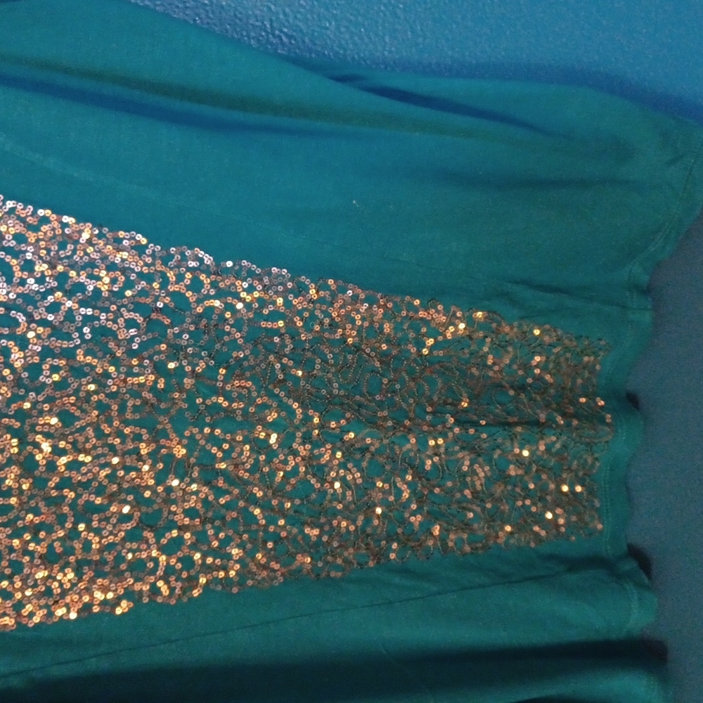 Chico's turquoise embellished S/S tee. Chico's size 3 which is XL - Picture 3 of 8